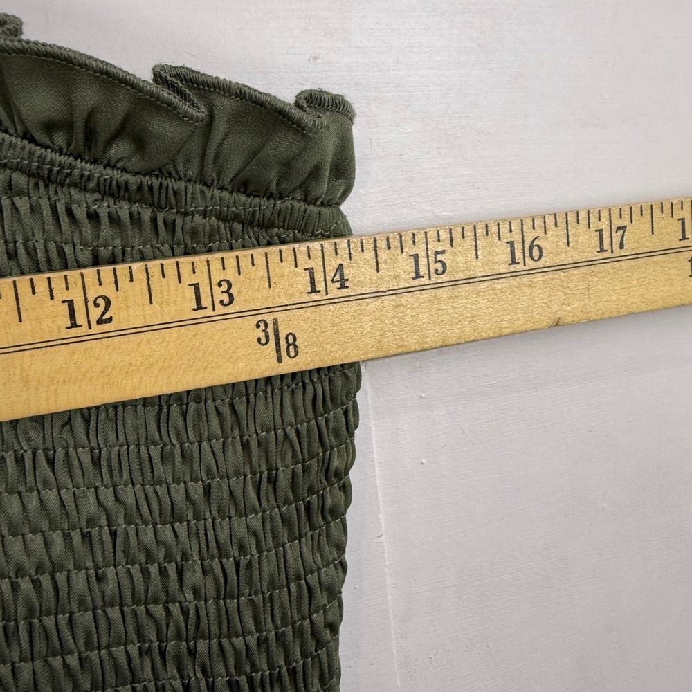 Mable ESME Green SATEEN Smocked Tiered Ruffle MIDI Dress Spaghetti Strap WOMEN M - Picture 9 of 10